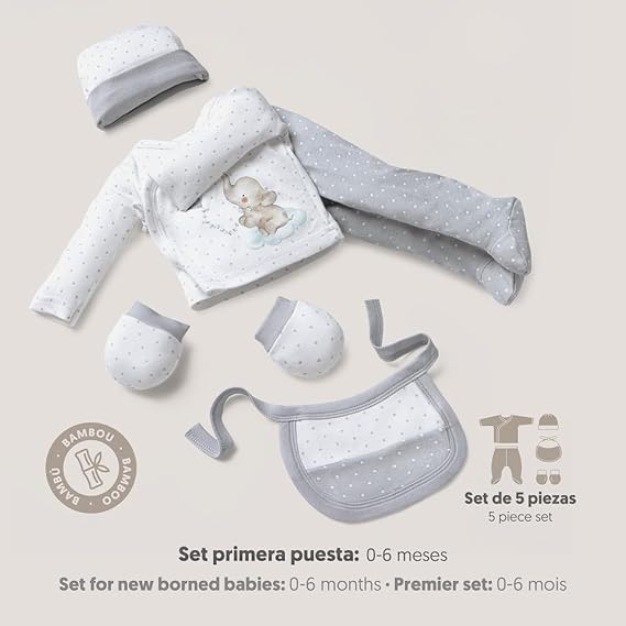 SET DE REGALO BEBE 5 PIEZAS MODELO ELEFANTE