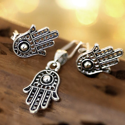 SET COLLAR Y PENDIENTES PLATA 925 MANO DE FÁTIMA